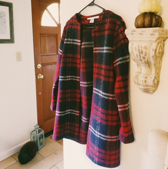 Wool Blend Plaid Flannel Coat 